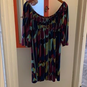 Open shoulder one piece purple blue green